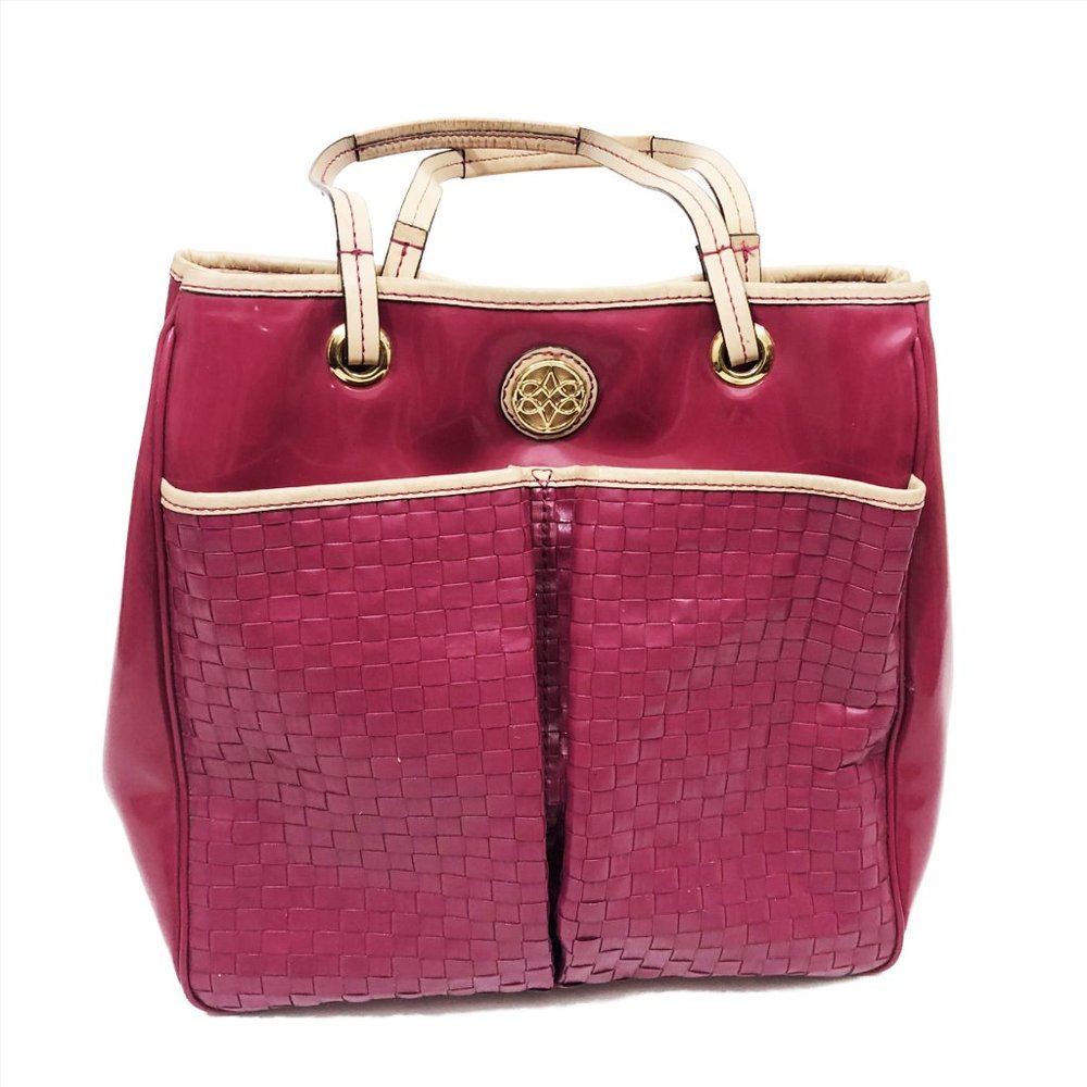 VGC Raspberry Basket Weave Faux Leather Tote - Picture 2 of 7